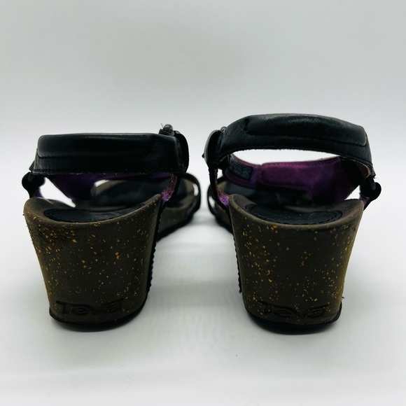Teva Women’s Cabrillo Crossover Wedge Black Leather Sandals Size 9 - Picture 3 of 12